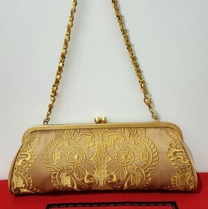 ISABELLA FIORE FLORAL EMBROIDERED GOLD SILK HANDBAG